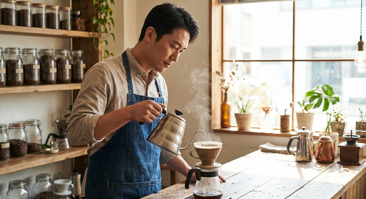 카페 온도 바리스타의 핸드드립 모습